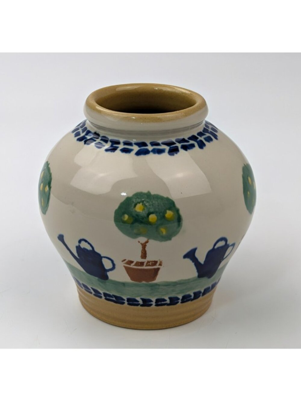 Nicholas Mosse Ireland Lemon Tree & Watering Cans 4" Vase / Jar Pottery